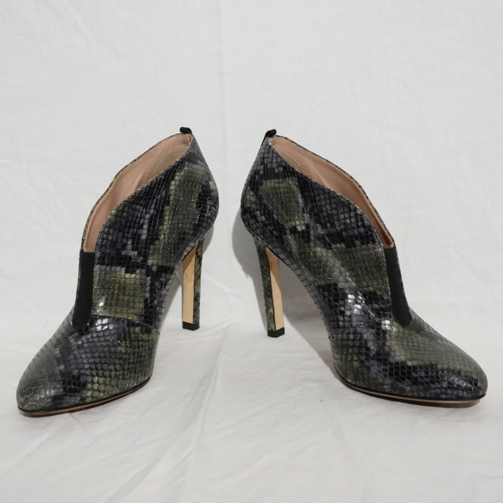SJP Olive Green & Black Snakeskin Stiletto Heeled Bootie, Size 37½ - Picture 3 of 9